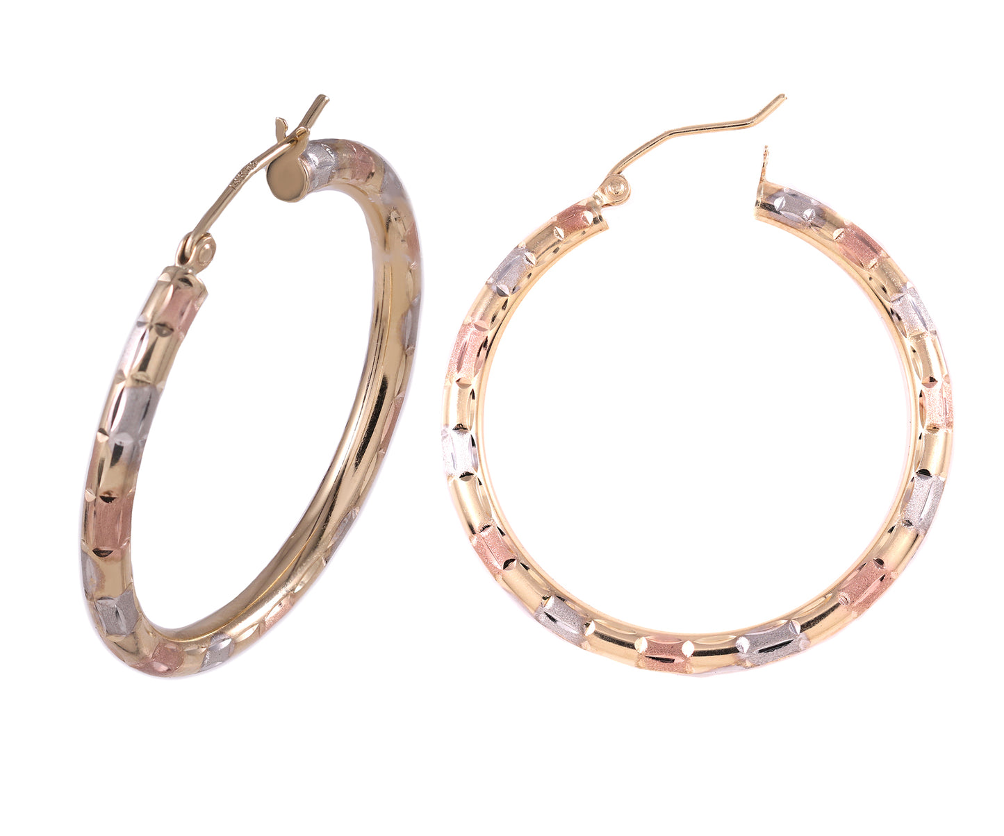 14K Tri Color Gold Big Hoop Earrings