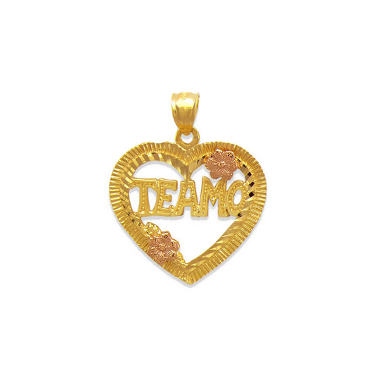 14K Gold Te Amo Rose Heart Pendant