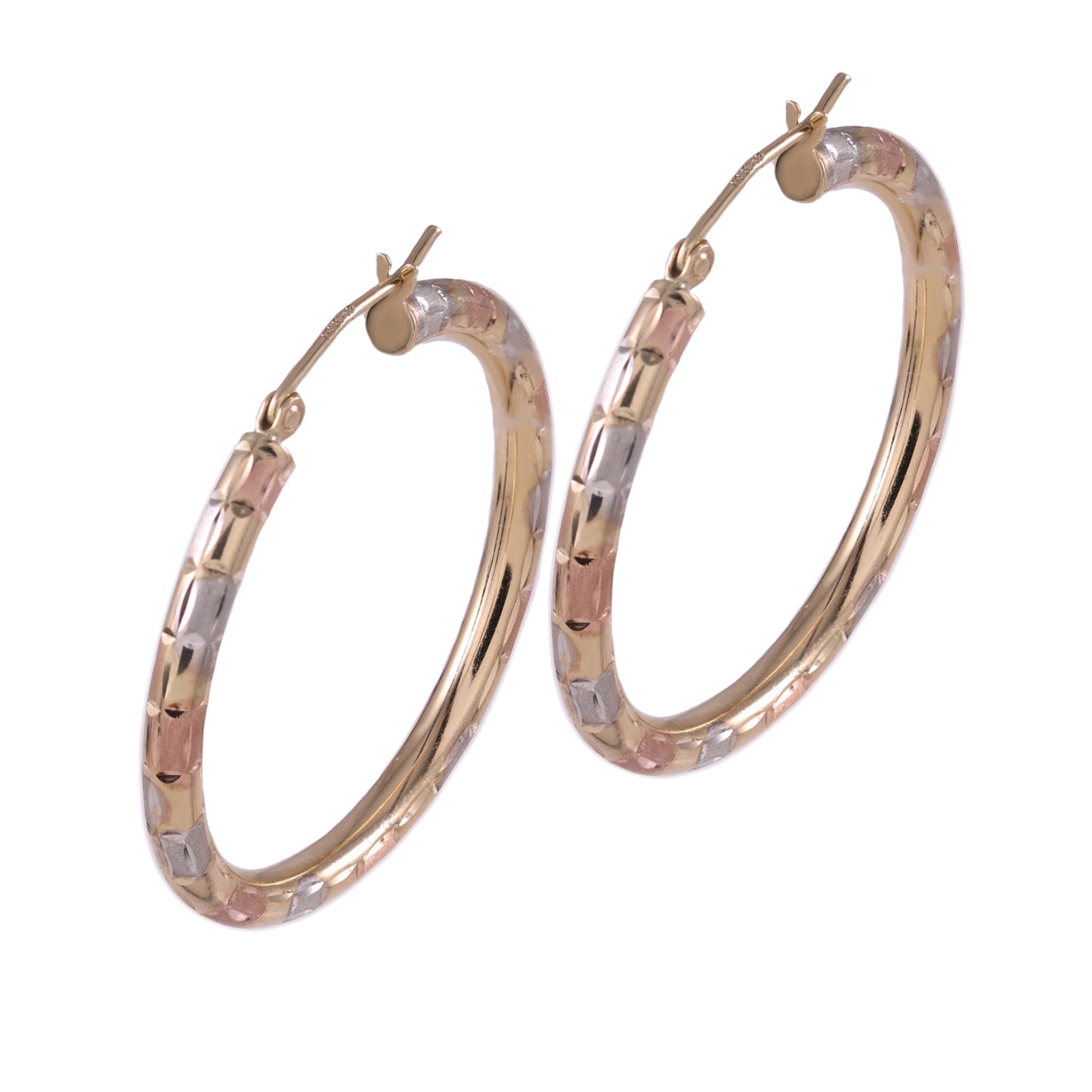 14K Tri Color Gold Big Hoop Earrings