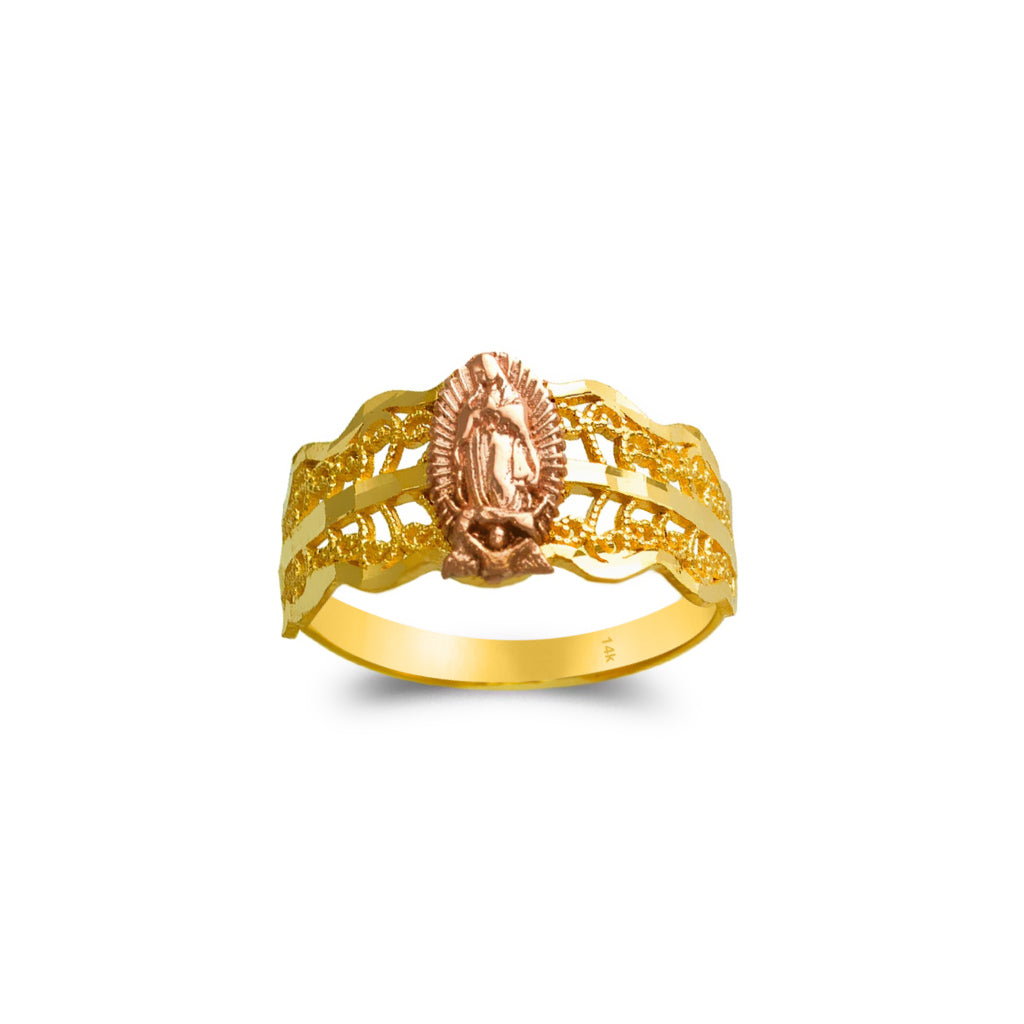 14K Gold Guadalupe Rings-Two tone Ladies Diamond Cut Design