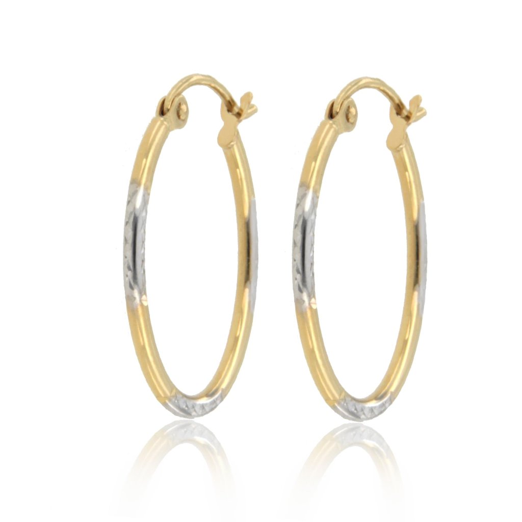 14K Gold Hoop Oval Tube Two Tone Earrings