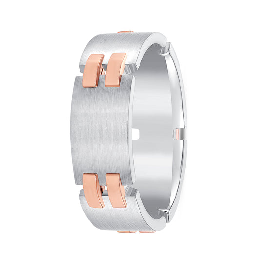 14K. TWO TONE FANCY WEDDING BANDS ( WHITE & PINK )