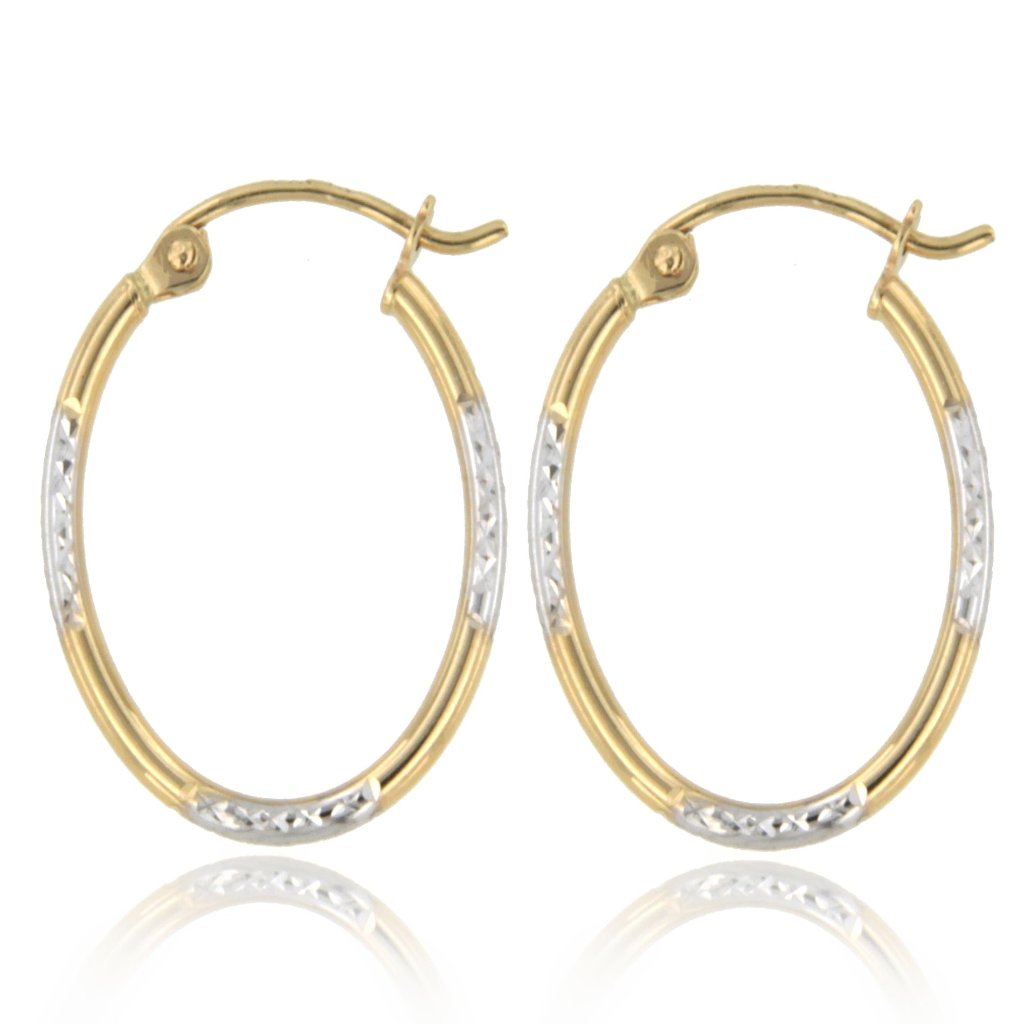 14K Gold Hoop Oval Tube Two Tone Earrings