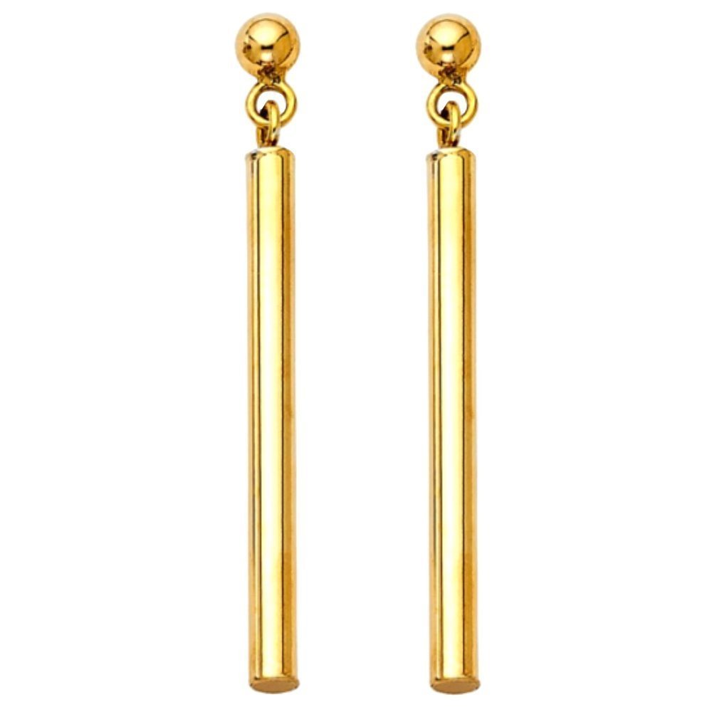 14K. YELLOW GOLD BAR DANGLING EARRINGS