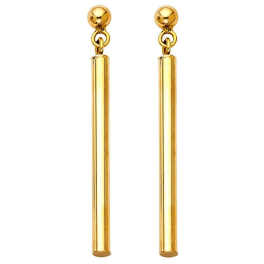 14K. YELLOW GOLD BAR DANGLING EARRINGS