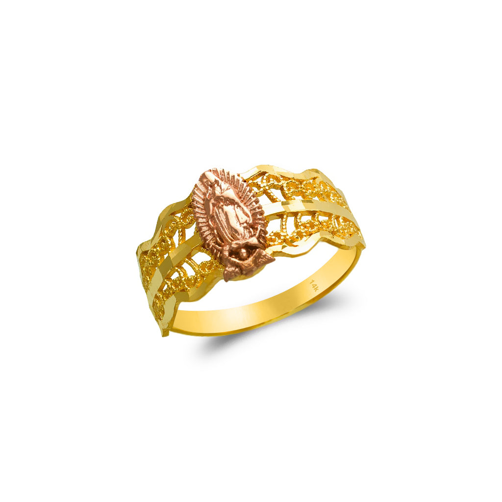 14K Gold Guadalupe Rings-Two tone Ladies Diamond Cut Design