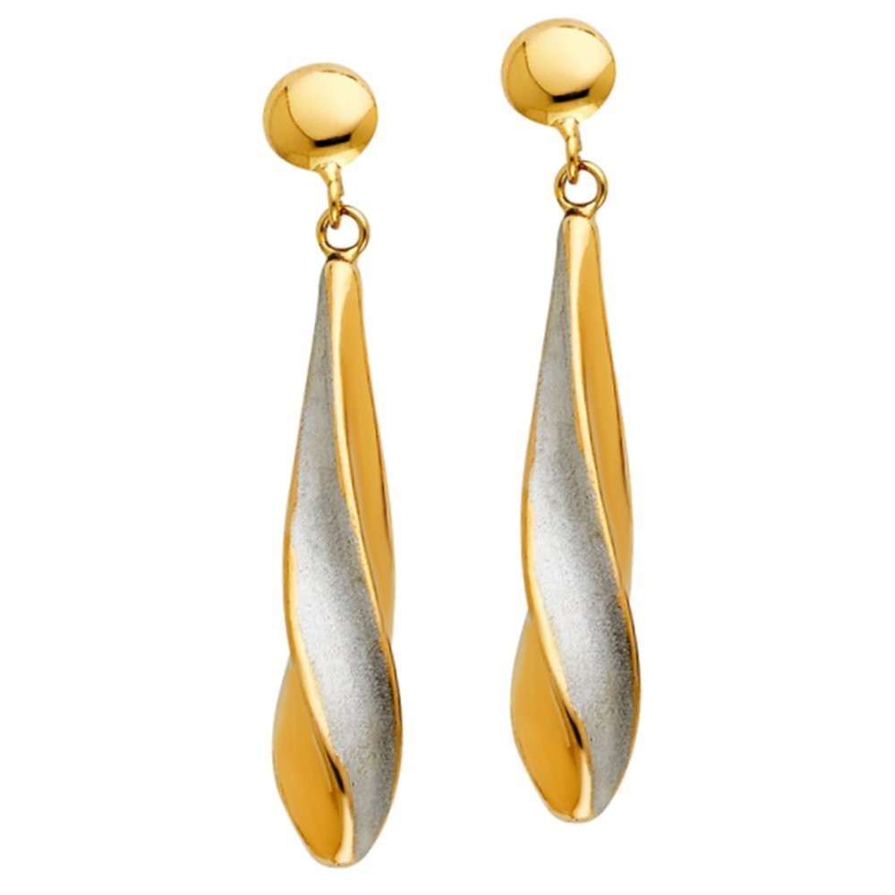 14K. TWO TONE FANCY DANGLING EARRINGS