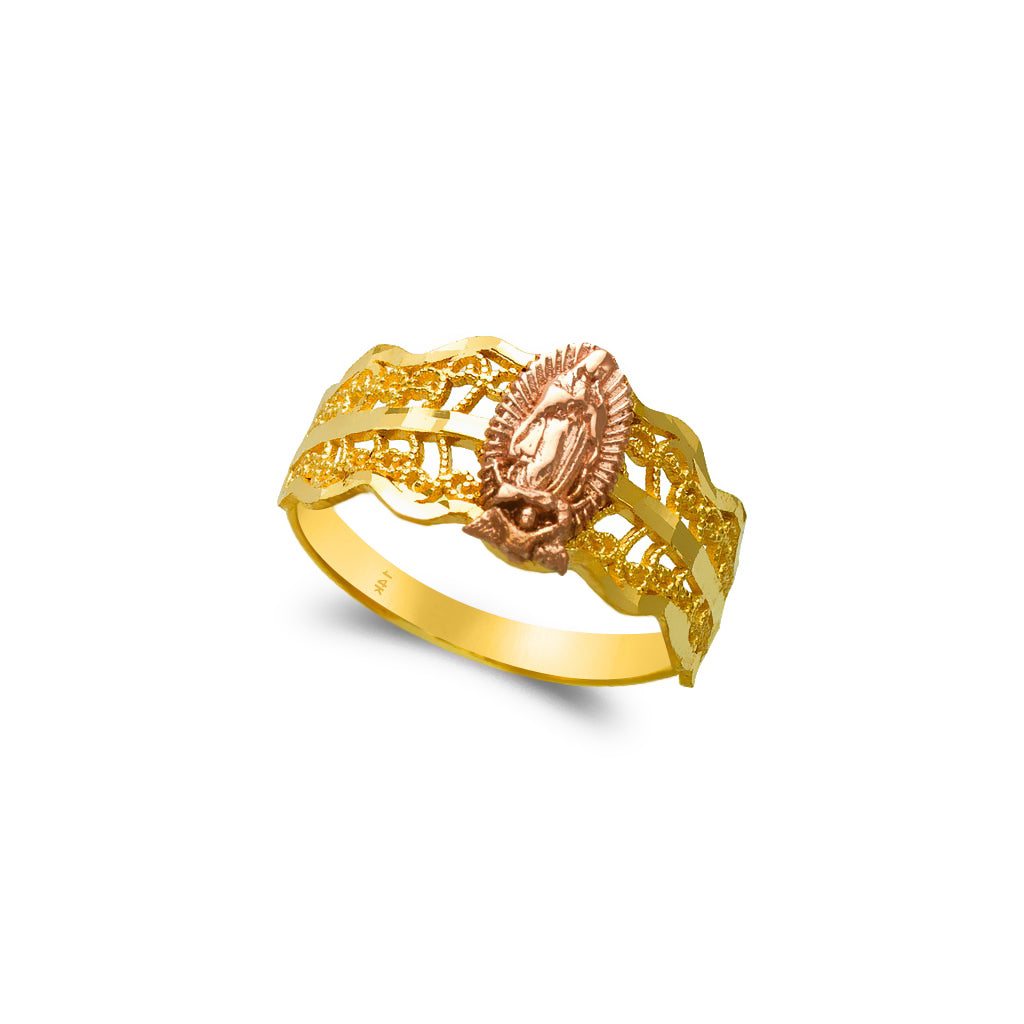 14K Gold Guadalupe Rings-Two tone Ladies Diamond Cut Design